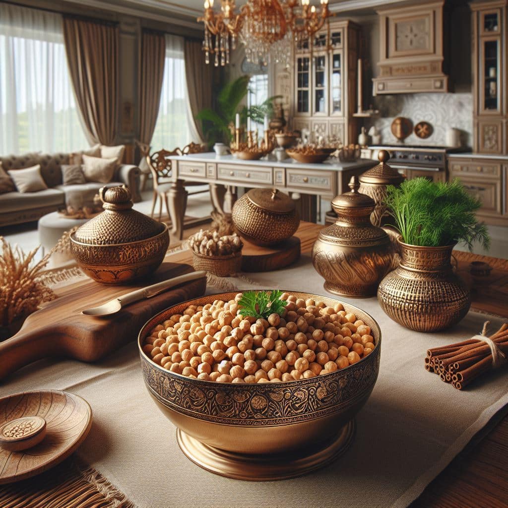 Garbanzos en un tazon sobre una mesa