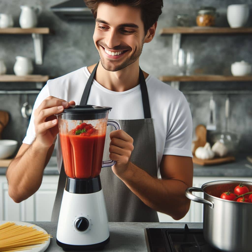Hausgemachte Tomatensauce mixen