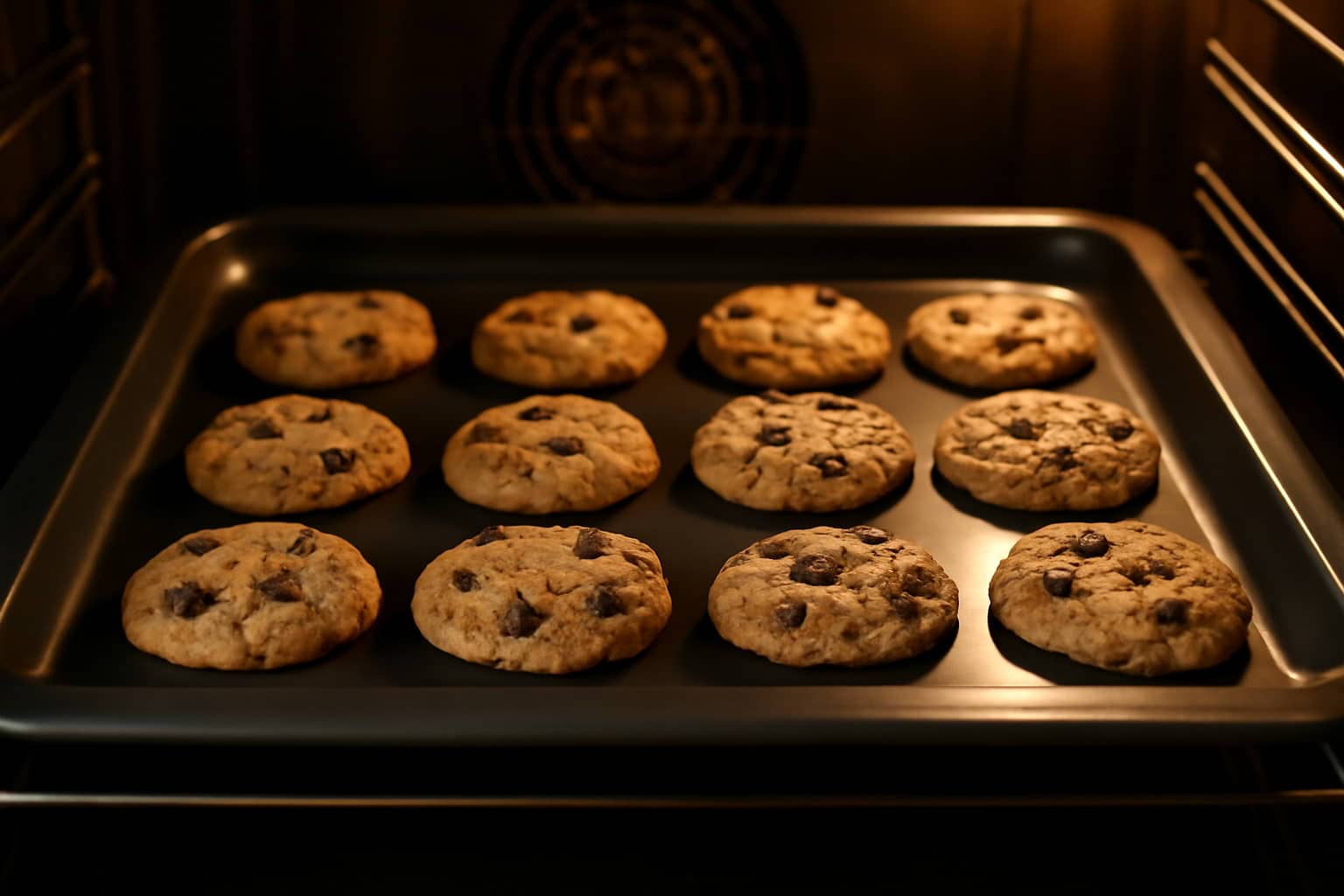 Galletas de avena y chispas de chocolate en el horno