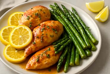 Köstliches Honig-Zitronen-Hühnchen-Rezept mit geröstetem Spargel